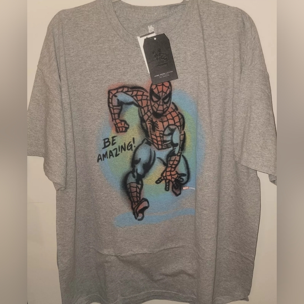 Adult Gray Marvel Comic Superhero Junk Food Spider-Man Be Amazing T-Shirt Tee SM